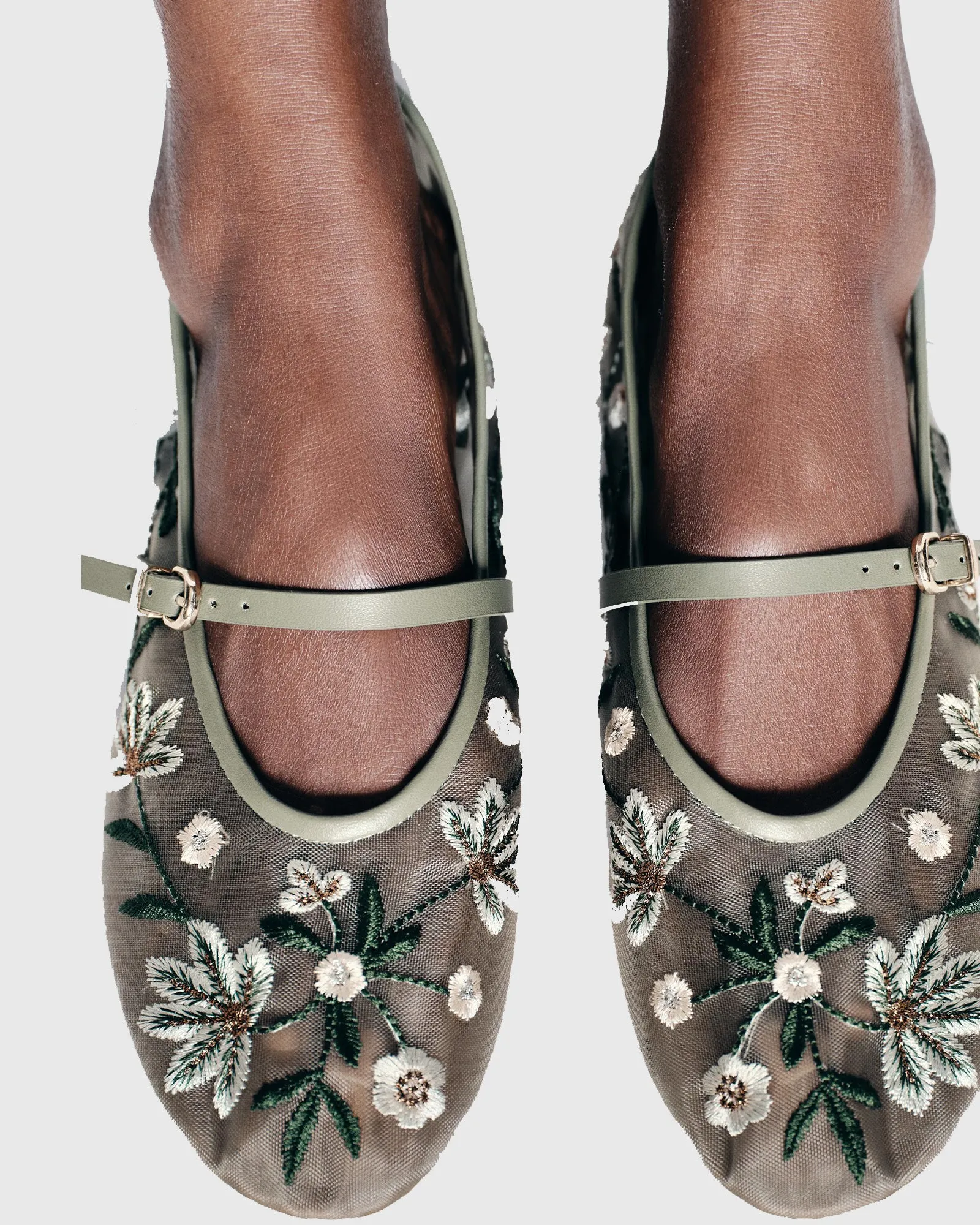Orlanda Floral Embroidery Mesh Ballet Flats