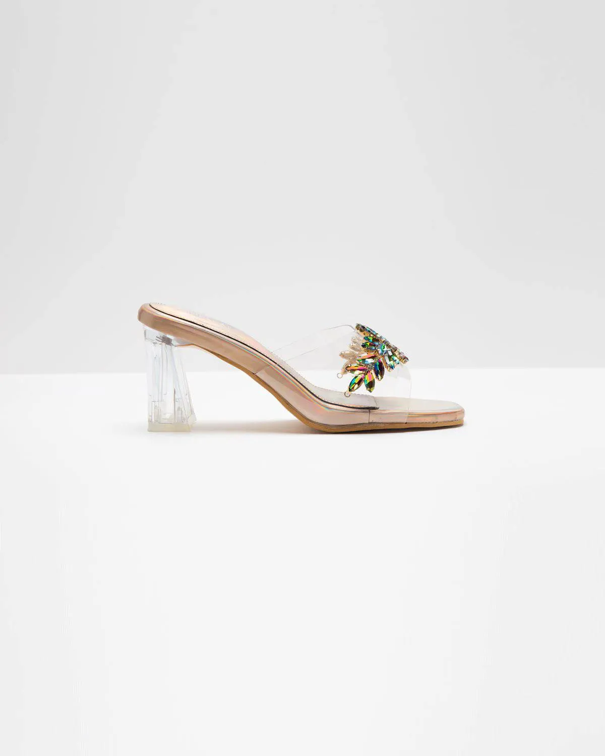 Rainbow Textured Stone Embellisehd Heels - Copper