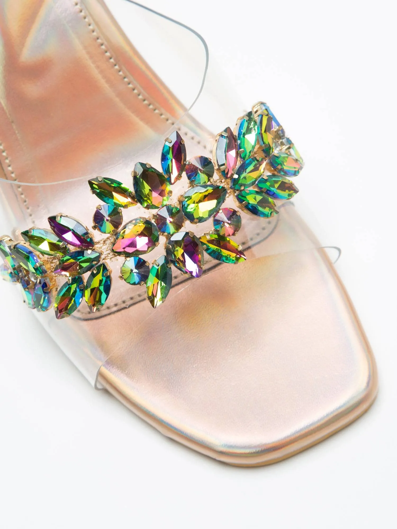 Rainbow Textured Stone Embellisehd Heels - Copper