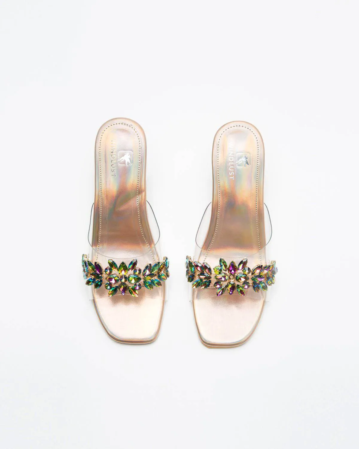 Rainbow Textured Stone Embellisehd Heels - Copper