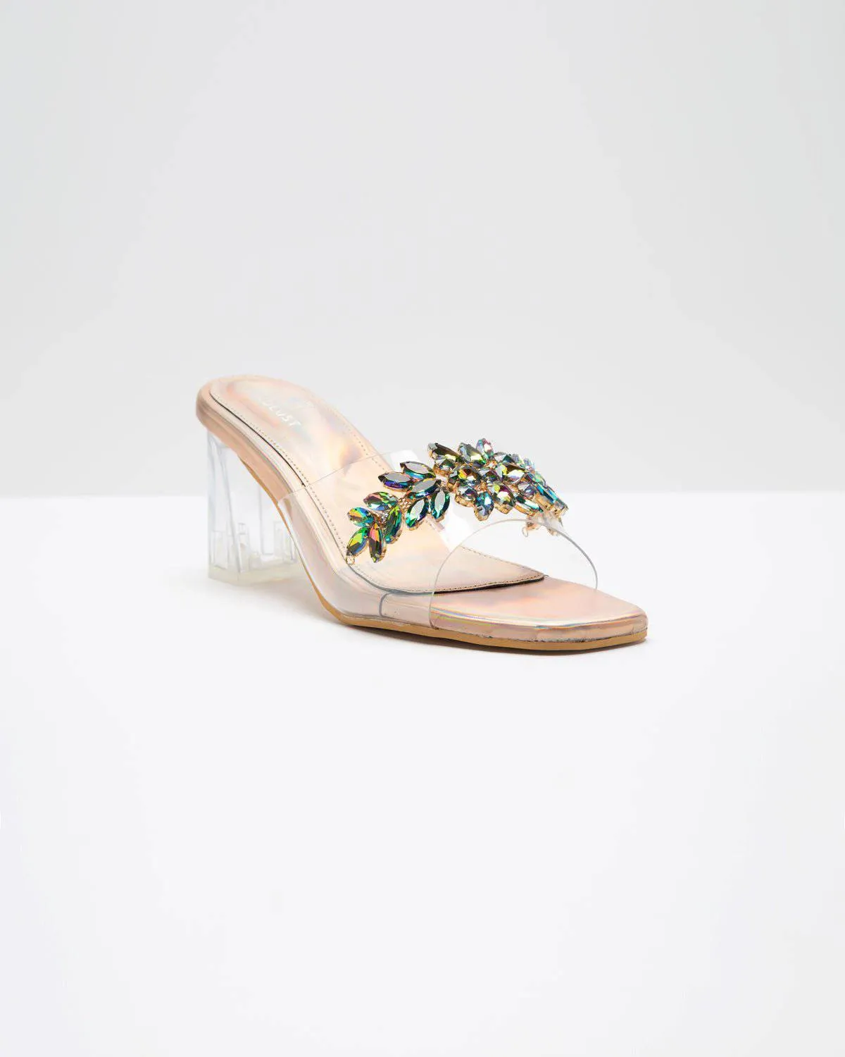 Rainbow Textured Stone Embellisehd Heels - Copper