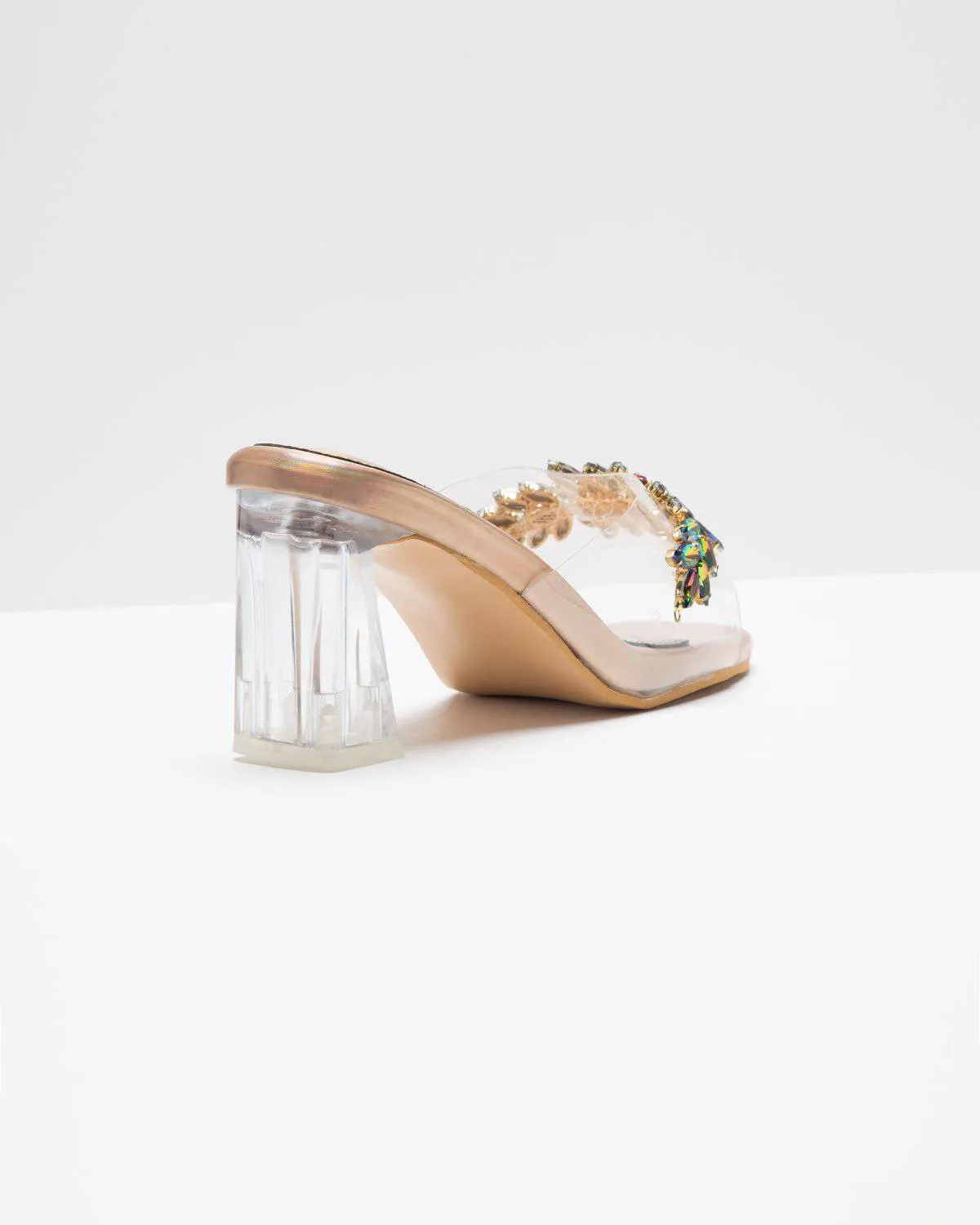 Rainbow Textured Stone Embellisehd Heels - Copper