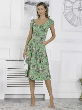 Regenia Sweetheart Neck Jersey Dress, Green Floral