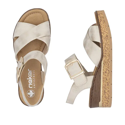 Rieker Ladies Wedge Sandals - 63795-60 - Beige