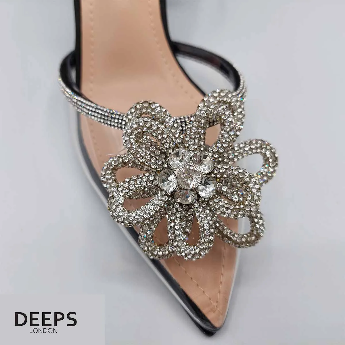 RIYA FLOWER DETAIL EMBELLISHED SLINGBACK COURT HEEL