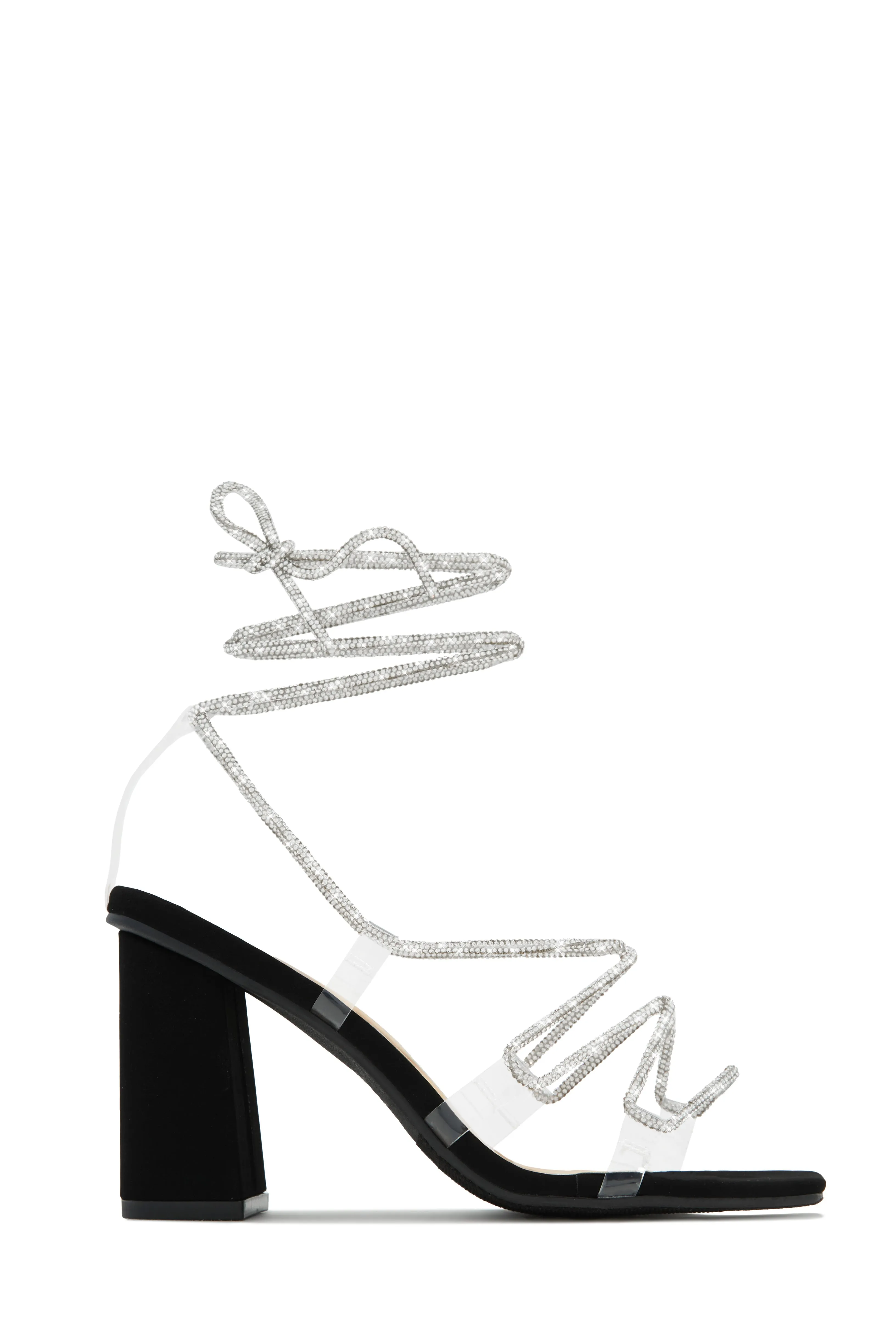 Rosalyn Embellished Lace Up Block Heels - Silver