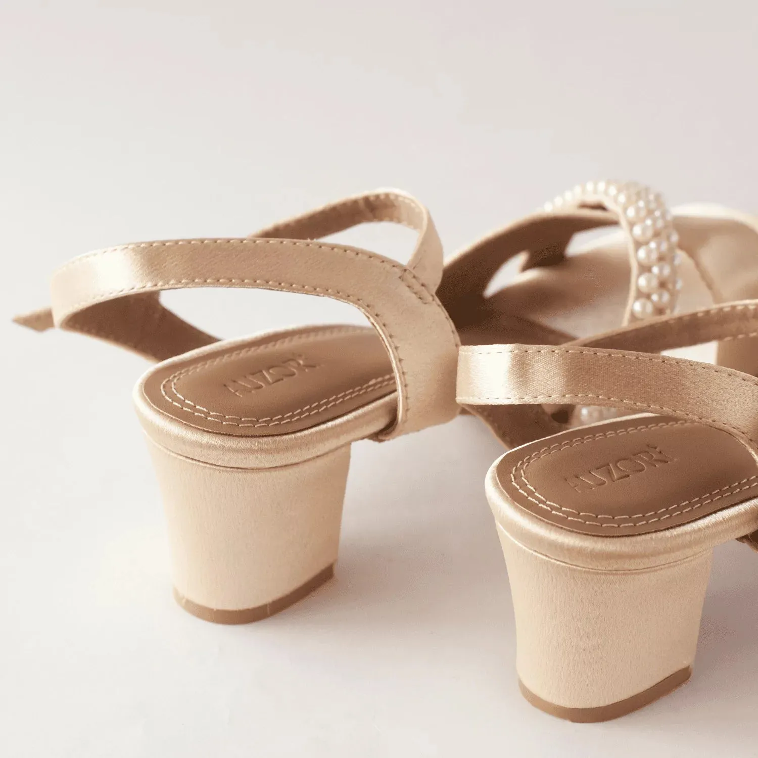 Satin Block Heels With Pearl Embellishments