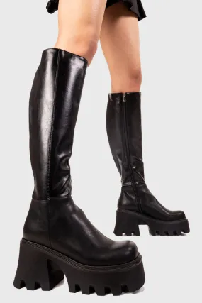 Sideways Chunky Platform Knee High Boots