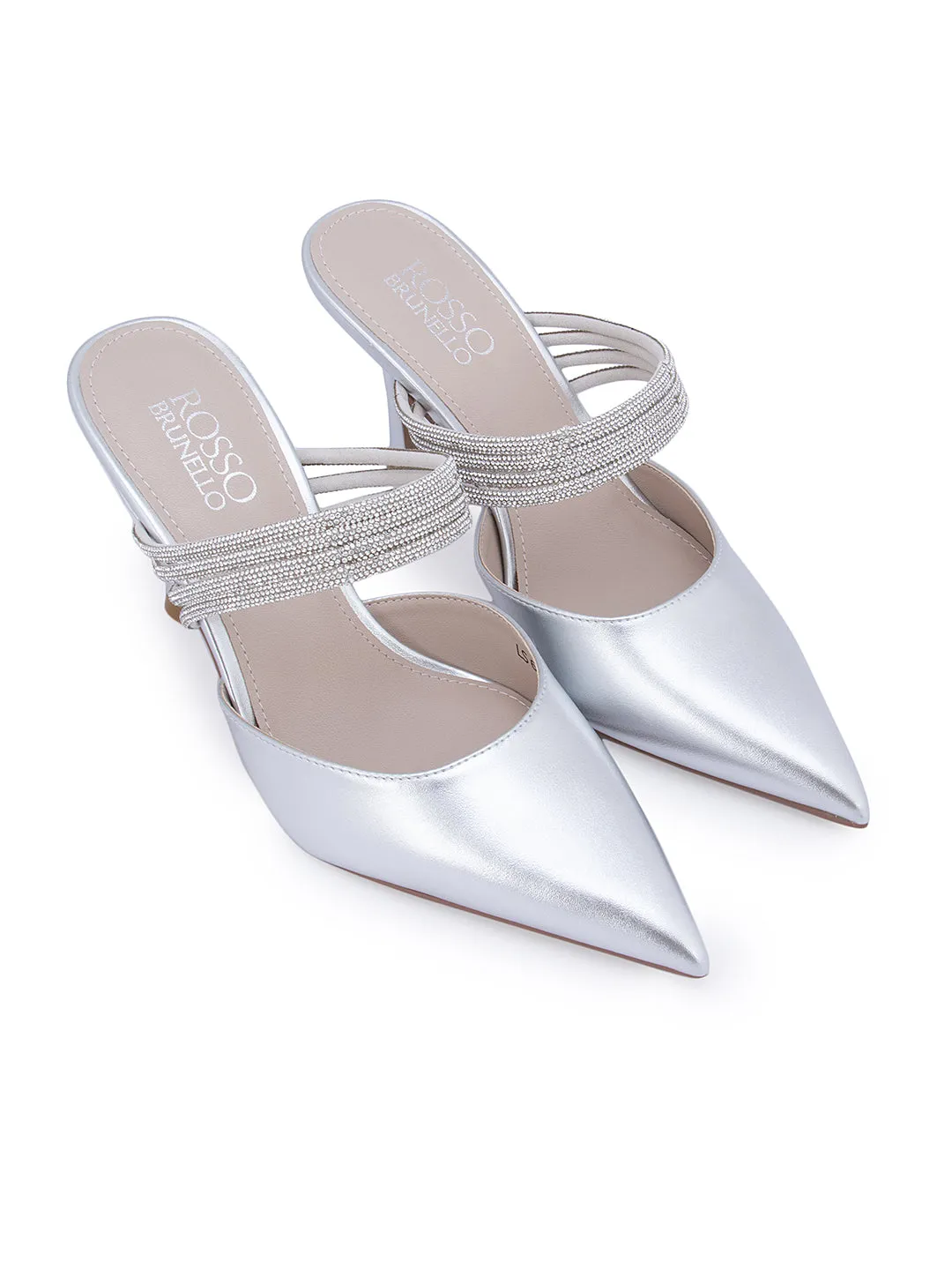 Silver Strap Embellished Heels