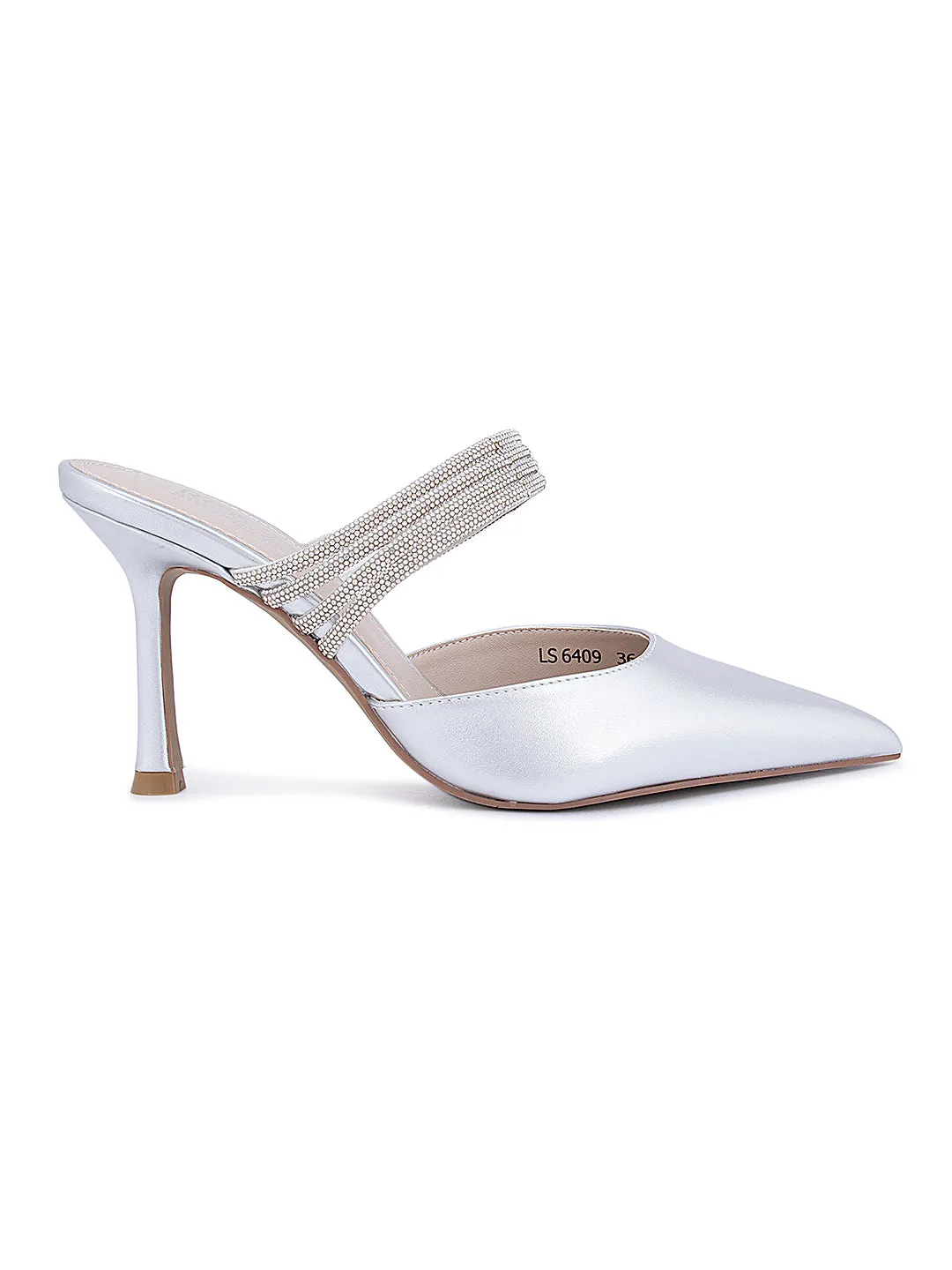 Silver Strap Embellished Heels