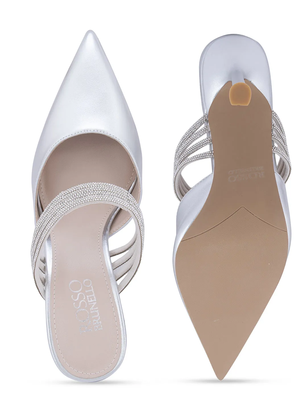 Silver Strap Embellished Heels
