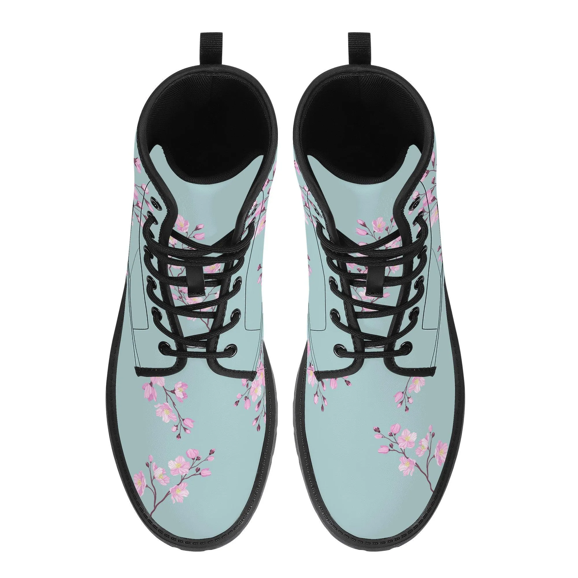 Sky Blue Sakura Vegan Leather Boots