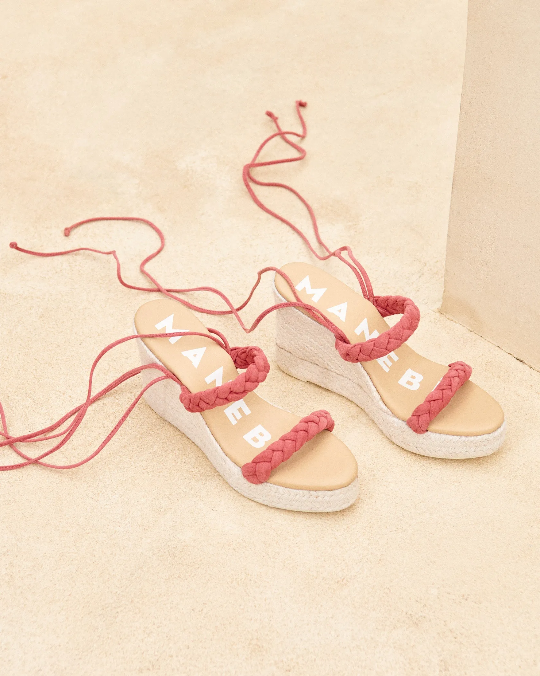 Soft Suede Two Braided Bands Wedge Espadrilles - W15WE - Hamptons Terracotta