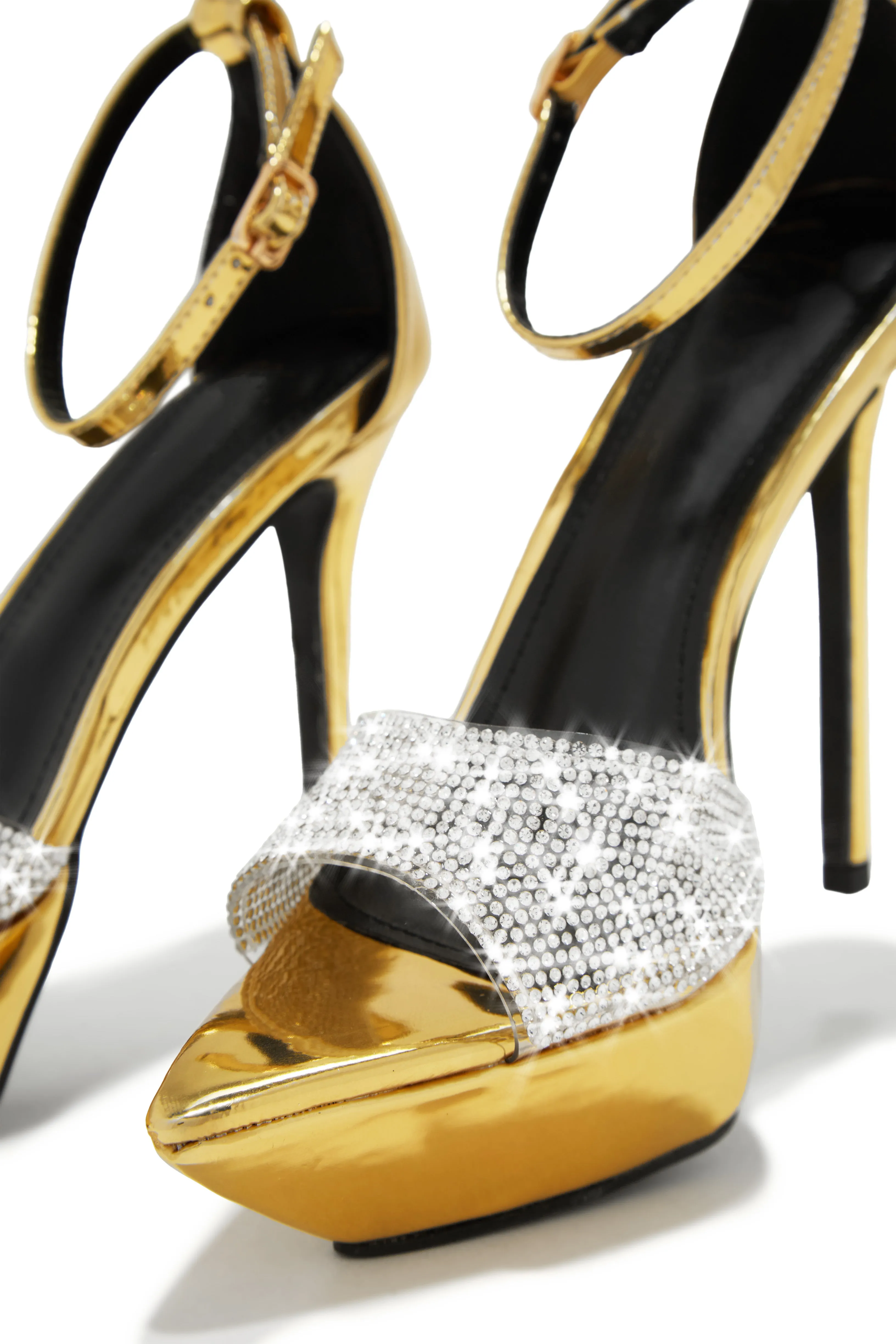 Sweet Fatale Embellished Platform Heels - Gold