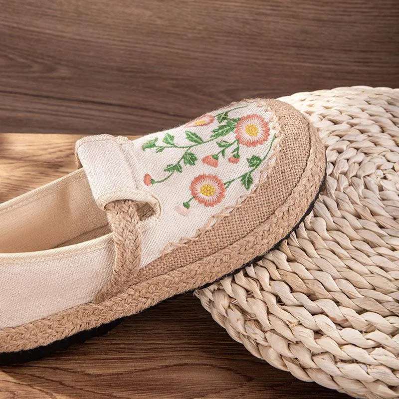 Vintage Embroidery Floral Canvas Flats Shoes