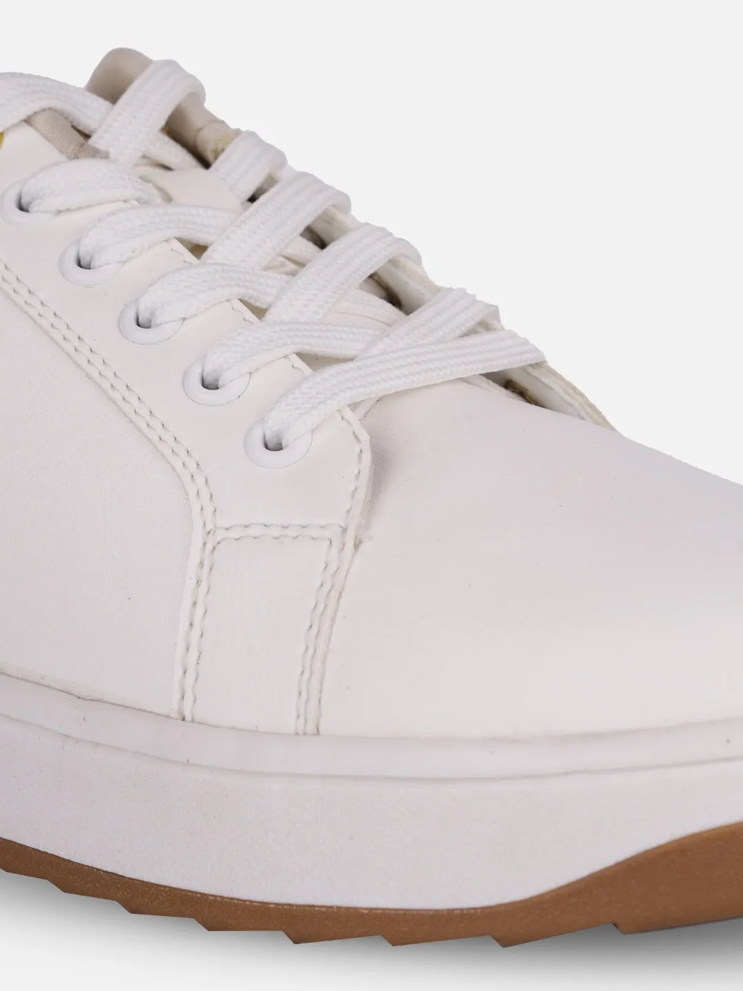Women's White/Gold Platform Sneakers (IU1012)