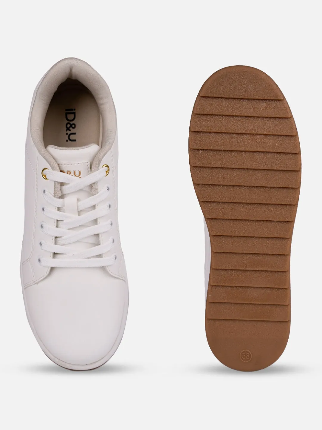 Women's White/Gold Platform Sneakers (IU1012)