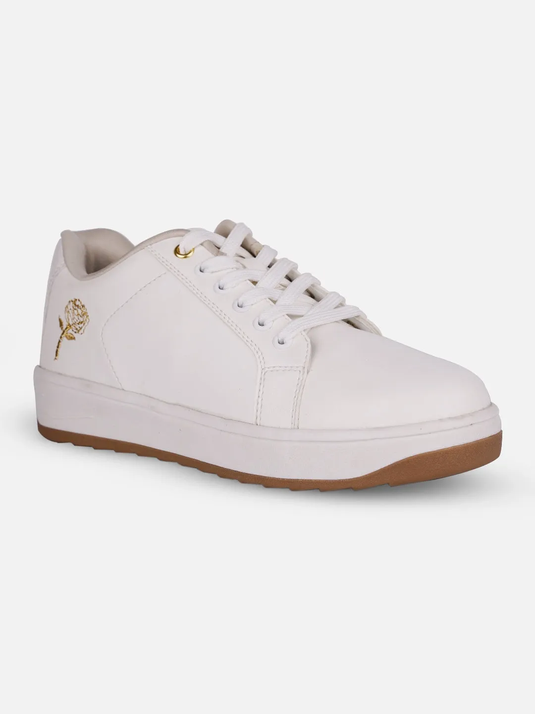 Women's White/Gold Platform Sneakers (IU1012)