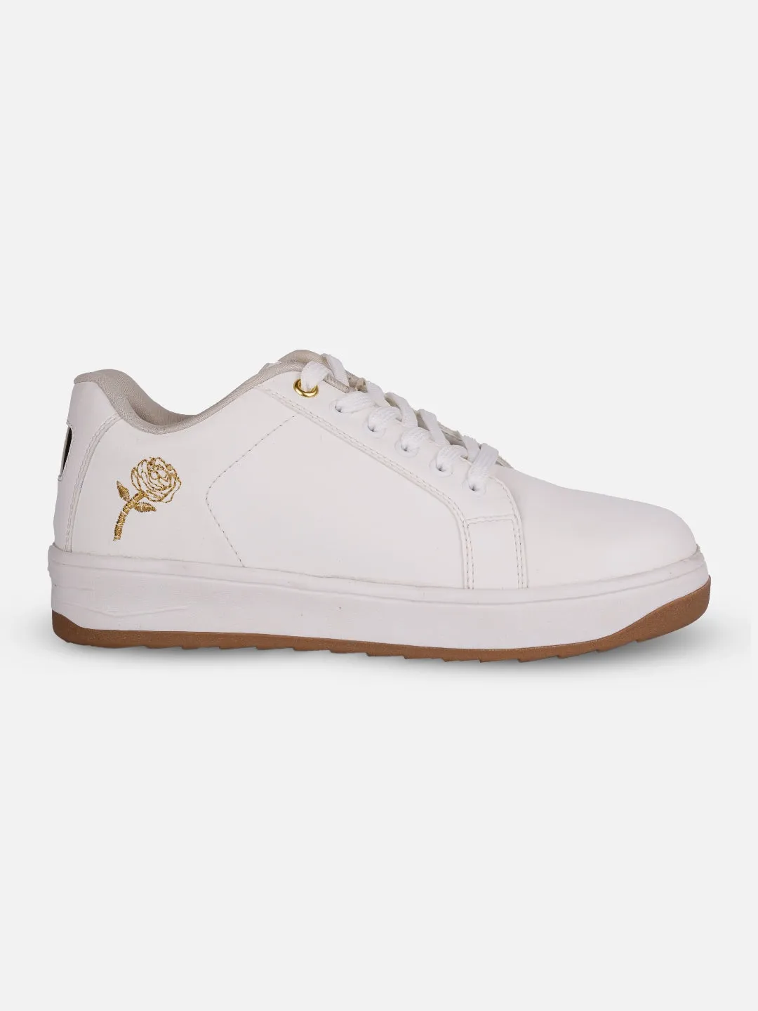 Women's White/Gold Platform Sneakers (IU1012)