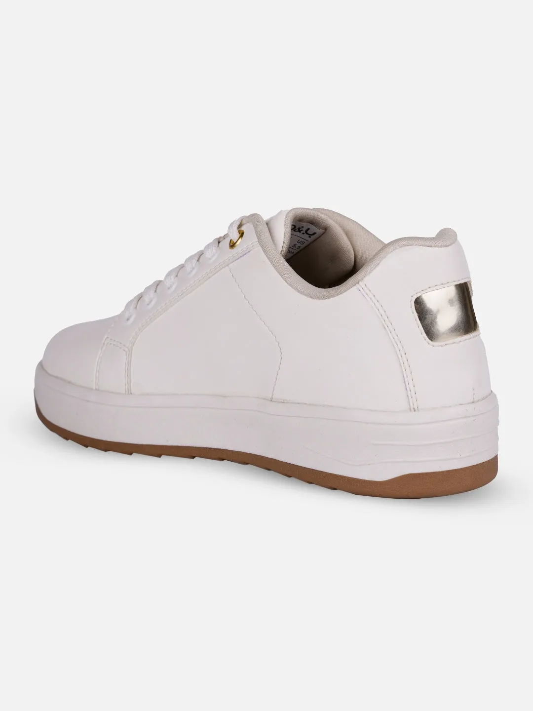Women's White/Gold Platform Sneakers (IU1012)