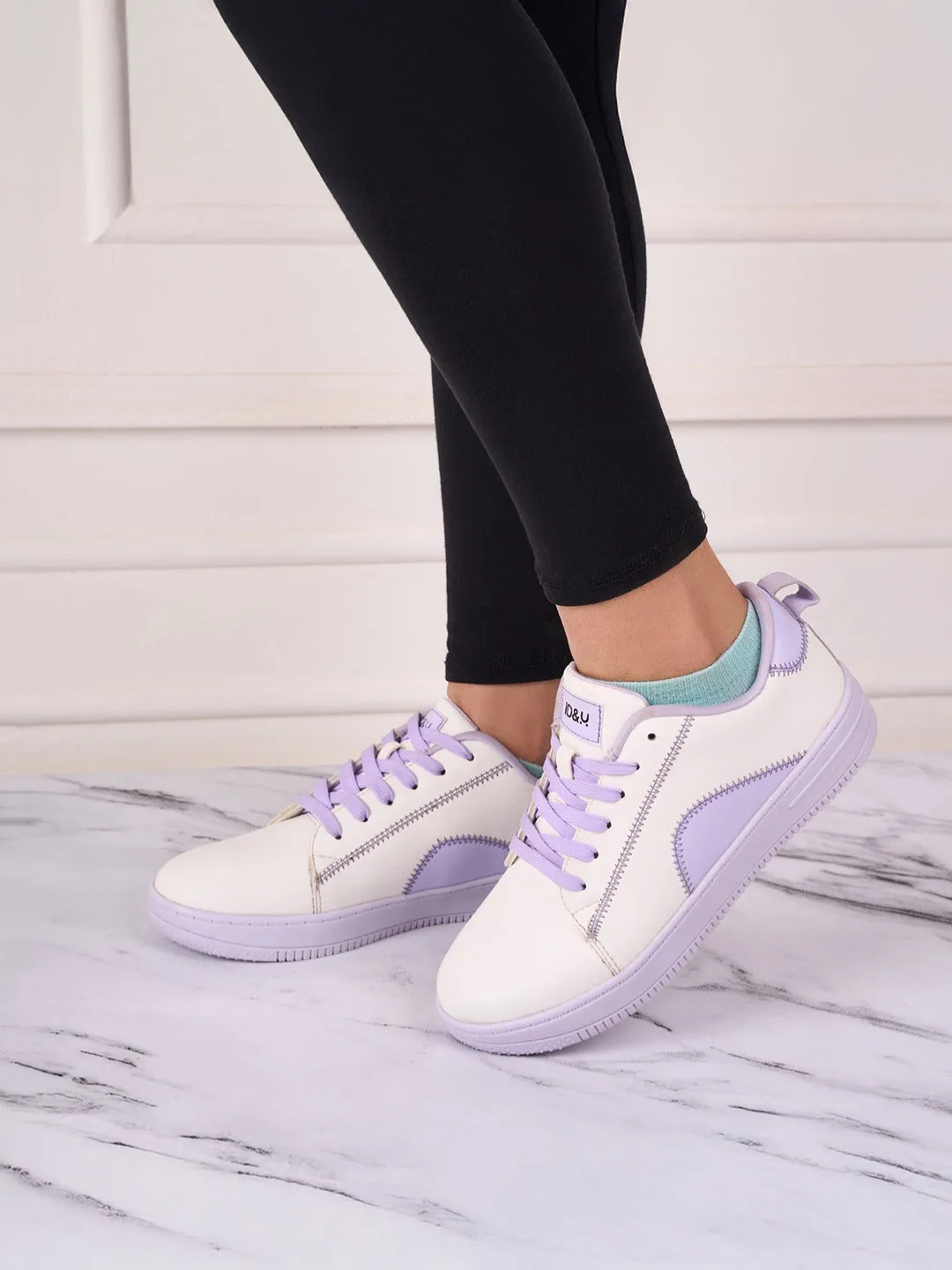 Women's White/Lilac Platform Sneakers (IU1015)